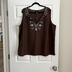 Woman Within Chocolate Embroidered Sleeveless Blouse